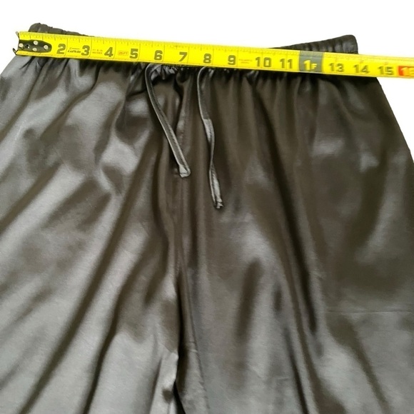 Feather Trimmed Black Satin Pajama Pants Bottoms Elastic Waist Drawstring Sz M - Picture 13 of 16